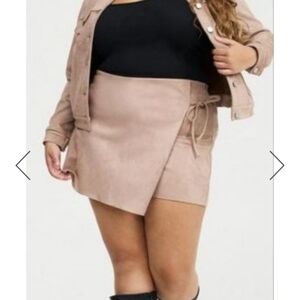 Faux Suede Wrap Mini Skort - Blush